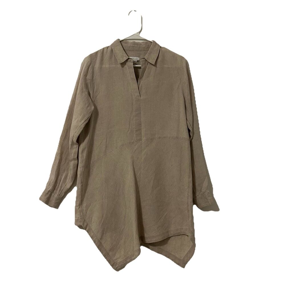 J Jill Love Linen Tunic Ivory 100% Linen Asymmetric Hem - XS